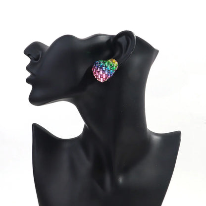 New 26mm Crystal Love Heart Stud Earrings – Shiny Peach Statement for Weddings & Valentine's Day Gifts