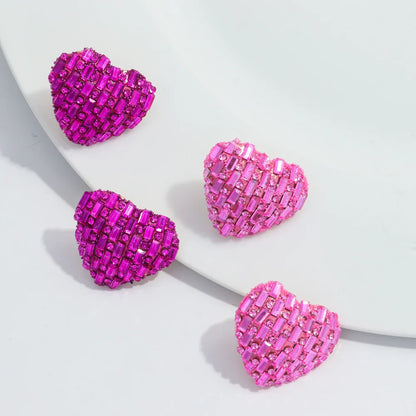 New 26mm Crystal Love Heart Stud Earrings – Shiny Peach Statement for Weddings & Valentine's Day Gifts
