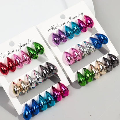 9 Pair Set Acrylic Y2K Waterdrop Hoop Earrings – Metallic Tear Drop Dupes