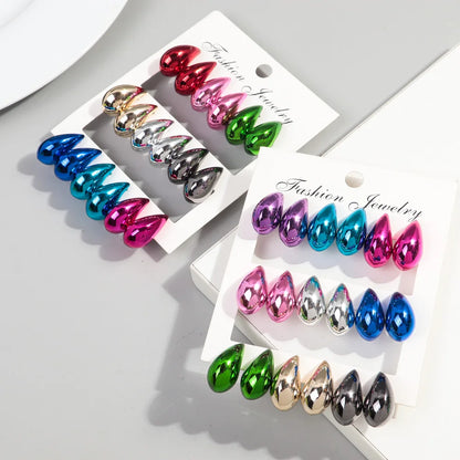 9 Pair Set Acrylic Y2K Waterdrop Hoop Earrings – Metallic Tear Drop Dupes