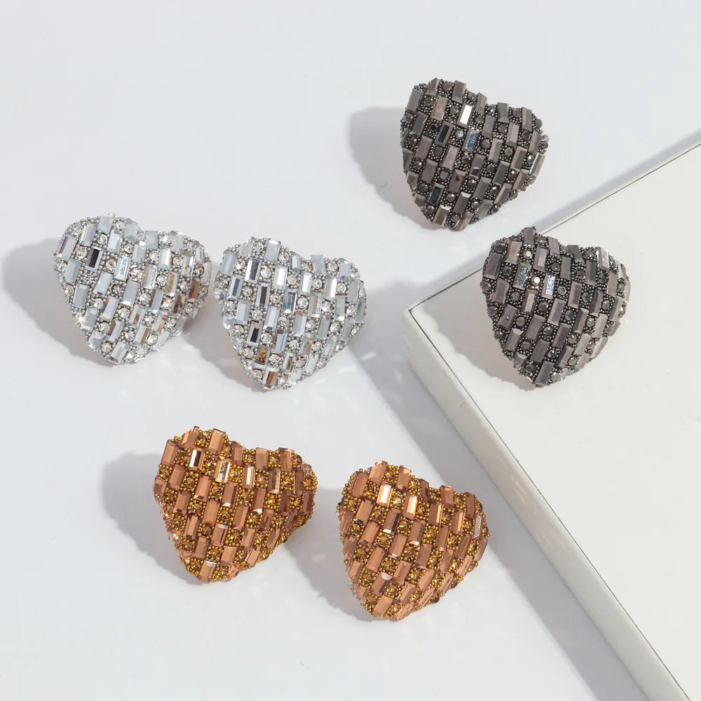 New 26mm Crystal Love Heart Stud Earrings – Shiny Peach Statement for Weddings & Valentine's Day Gifts