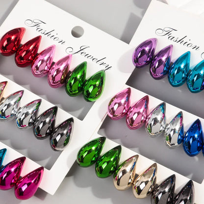 9 Pair Set Acrylic Y2K Waterdrop Hoop Earrings – Metallic Tear Drop Dupes