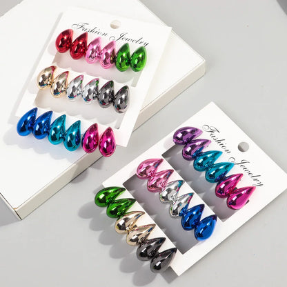 9 Pair Set Acrylic Y2K Waterdrop Hoop Earrings – Metallic Tear Drop Dupes