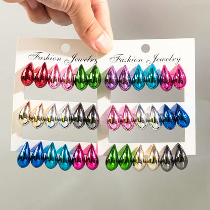 9 Pair Set Acrylic Y2K Waterdrop Hoop Earrings – Metallic Tear Drop Dupes