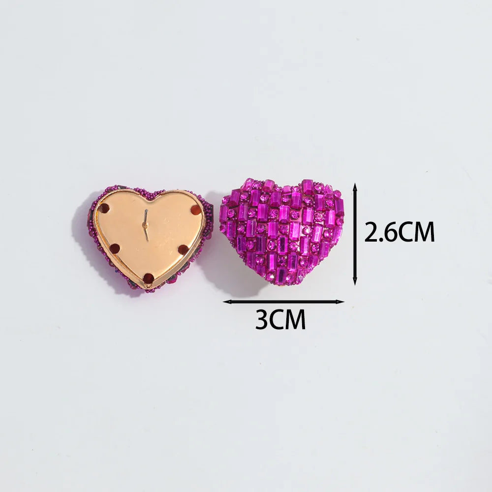 New 26mm Crystal Love Heart Stud Earrings – Shiny Peach Statement for Weddings & Valentine's Day Gifts