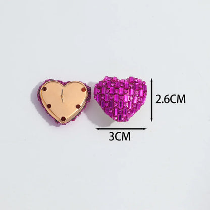 New 26mm Crystal Love Heart Stud Earrings – Shiny Peach Statement for Weddings & Valentine's Day Gifts