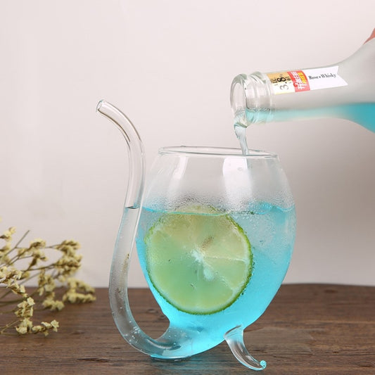 300 ml Kreativer Glasbecher, Milchbecher mit Strohhalm, Kaltgetränkebecher, Saftbecher, Weinglas, 300 ml Saftbecher