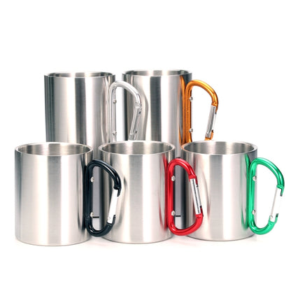 Doppelwandige Wasserbecher aus Edelstahl, Kaffeetasse mit Karabinergriff, Lieferung in zufälliger Farbe, Kaffeetasse mit Karabiner