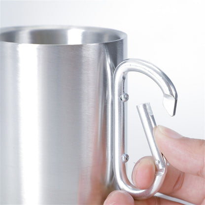 Doppelwandige Wasserbecher aus Edelstahl, Kaffeetasse mit Karabinergriff, Lieferung in zufälliger Farbe, Kaffeetasse mit Karabiner