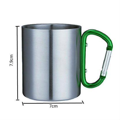 Doppelwandige Wasserbecher aus Edelstahl, Kaffeetasse mit Karabinergriff, Lieferung in zufälliger Farbe, Kaffeetasse mit Karabiner