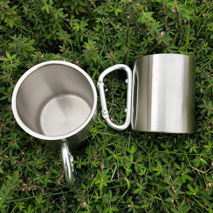 Doppelwandige Wasserbecher aus Edelstahl, Kaffeetasse mit Karabinergriff, Lieferung in zufälliger Farbe, Kaffeetasse mit Karabiner