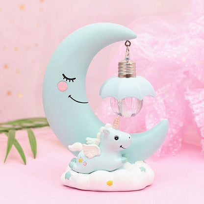 Mond Harz Cartoon Romantische Schlafzimmer Dekor Nacht Lampe Baby Kinder Geburtstag Weihnachten Geschenk, Blau, Rosa