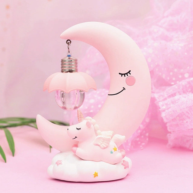 Mond Harz Cartoon Romantische Schlafzimmer Dekor Nacht Lampe Baby Kinder Geburtstag Weihnachten Geschenk, Blau, Rosa