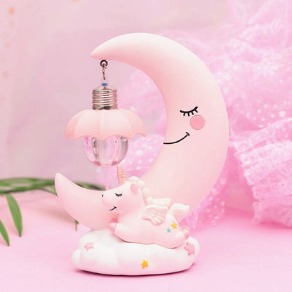 Mond Harz Cartoon Romantische Schlafzimmer Dekor Nacht Lampe Baby Kinder Geburtstag Weihnachten Geschenk, Blau, Rosa