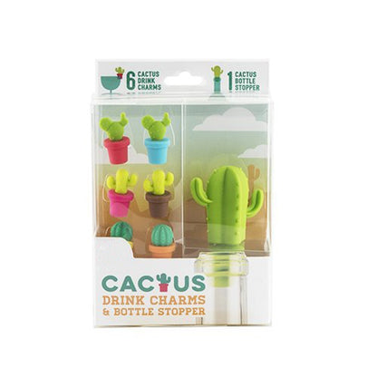 7-teiliges Set aus kreativem Weinflaschenverschluss aus Silikon mit Kaktus-Motiv und Weinglasmarker, 7-in-1-Weinflaschenverschluss
