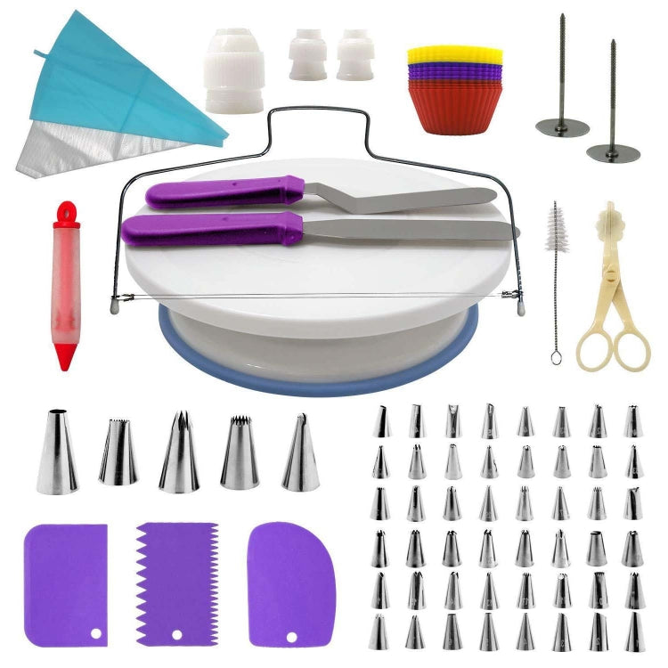 106-in-1-Tortendrehteller-Set, Edelstahl, Dekorationsmund, Kuchendekorations-Backwerkzeug, 106 Teile/Set, Lila, 106 Teile/Set, Blau