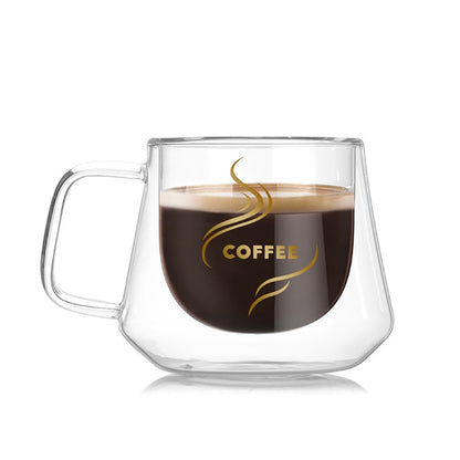 Doppelwandiger Becher, Bürobecher, wärmeisolierend, doppelter Kaffeebecher, Kaffeeglasbecher, beschriftet, ohne Etikett