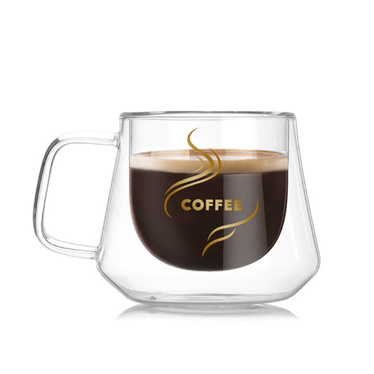 Doppelwandiger Becher, Bürobecher, wärmeisolierend, doppelter Kaffeebecher, Kaffeeglasbecher, beschriftet, ohne Etikett