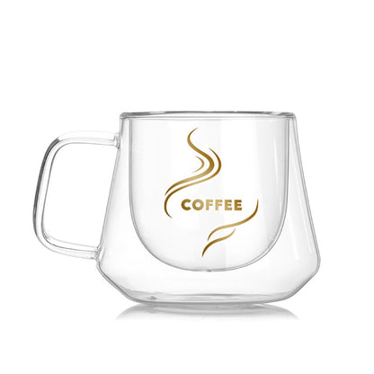 Doppelwandiger Becher, Bürobecher, wärmeisolierend, doppelter Kaffeebecher, Kaffeeglasbecher, beschriftet, ohne Etikett