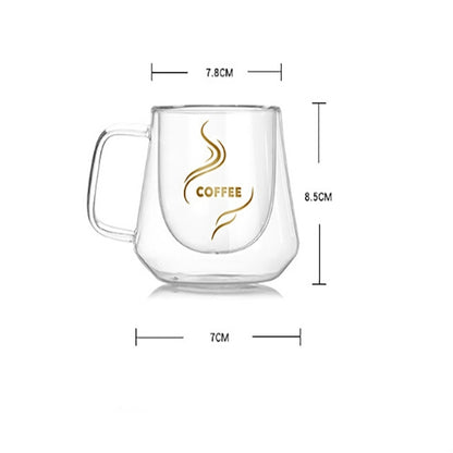 Doppelwandiger Becher, Bürobecher, wärmeisolierend, doppelter Kaffeebecher, Kaffeeglasbecher, beschriftet, ohne Etikett