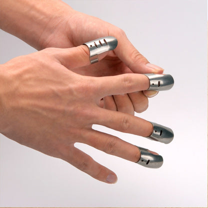4 Stück/Set verstellbarer Fingerhandschutz aus Edelstahl, Fingerschutz, Messer, Scheibe, Hacken, sichere Kochutensilien, 4 Stück/Set Fingerschutz