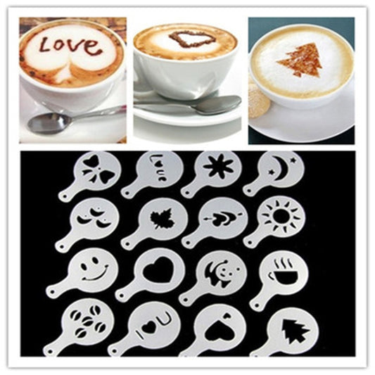 32 PCS Kaffee Schablone Filter Kaffeemaschine Cappuccino Form Vorlagen Streublumen Pad Spray Kunst Backen Werkzeuge, 32 PCS