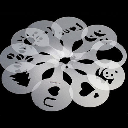 32 PCS Kaffee Schablone Filter Kaffeemaschine Cappuccino Form Vorlagen Streublumen Pad Spray Kunst Backen Werkzeuge, 32 PCS