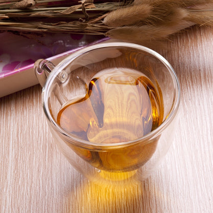 Herzförmige doppelwandige Glasbecher, beständige transparente Teetassen