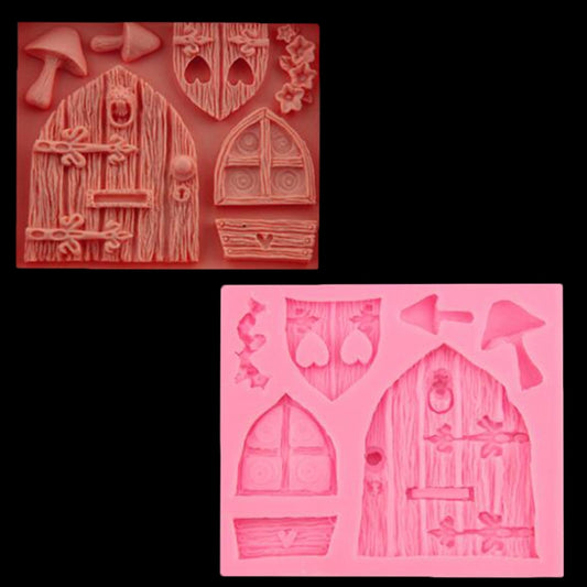 2 PCS Cartoon House Wooden Window Shape Silicone Candy Mold Fairy Tale Cake Decorating Tool, House Wooden Window Shape