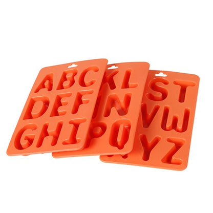 AZ 3-teiliges Buchstaben-Eiswürfel-Set aus Silikon, 3-in-1-Buchstabenschale (Orange)