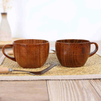 Mini-Retro-Handgemachtes Holz-Kaffee-Tee-Saft-Wasserbecher-Frühstücks-Bier-Milch-Trinkgeschirr mit Griff, Milch-Trinkgeschirr mit Griff