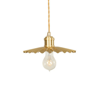 Vintage Nostalgic Brass Pleated Chandelier, with 5W White Light LED Pure Copper Single Head, with 5W Warm White Light LED Pure Copper Single Head, with 5W Three-Color Light LED Pure Copper Single Head, without Light Source Pure Copper Single Head