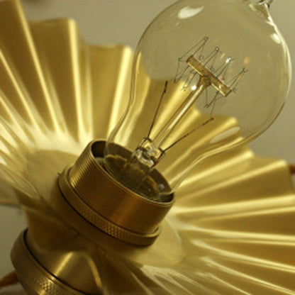 Vintage Nostalgic Brass Pleated Chandelier, with 5W White Light LED Pure Copper Single Head, with 5W Warm White Light LED Pure Copper Single Head, with 5W Three-Color Light LED Pure Copper Single Head, without Light Source Pure Copper Single Head
