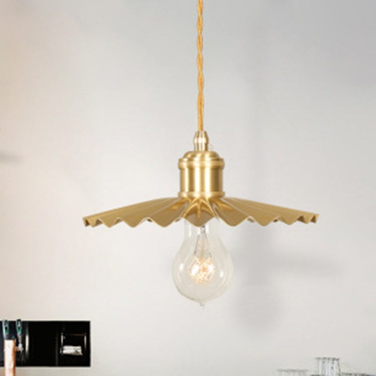 Vintage Nostalgic Brass Pleated Chandelier, with 5W White Light LED Pure Copper Single Head, with 5W Warm White Light LED Pure Copper Single Head, with 5W Three-Color Light LED Pure Copper Single Head, without Light Source Pure Copper Single Head
