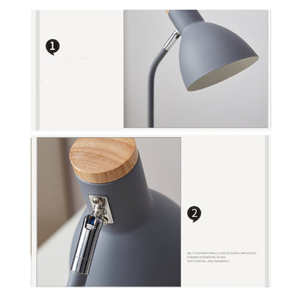 E27-Knopfschalter, Holz-Tischlampe, Metallschirm, Schreibtischlampe, Nachttischlampe, Leselampe, Heimdeko, normale Glühbirne, 9-W-LED-Weißlicht, 9-W-LED, 3-Farben-Dimmung