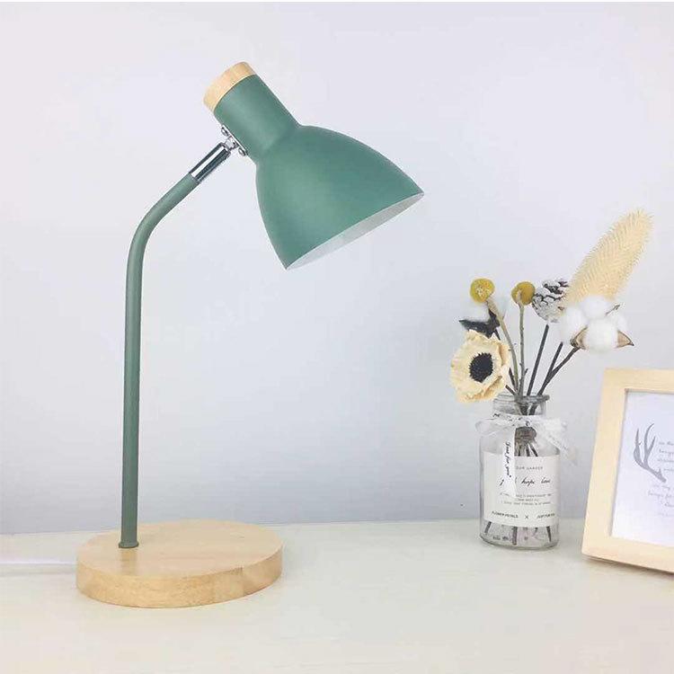 E27-Knopfschalter, Holz-Tischlampe, Metallschirm, Schreibtischlampe, Nachttischlampe, Leselampe, Heimdeko, normale Glühbirne, 9-W-LED-Weißlicht, 9-W-LED, 3-Farben-Dimmung