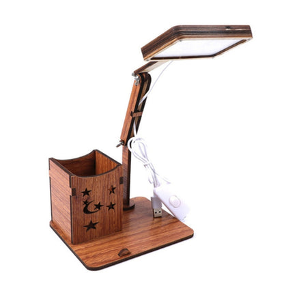 Holz-Multifunktions-Touch-USB-Stifthalter-Schreibtischlampe, Studenten-Desktop-Lade-Leselampe, LED-Augenschutz-Tischlampe, USB-Stecker ohne Batterie, USB-Lade-eingebauter Akku