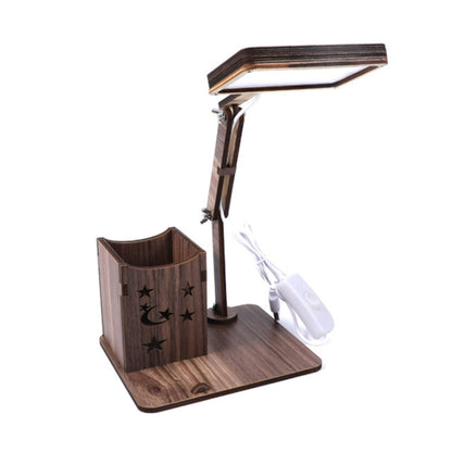 Holz-Multifunktions-Touch-USB-Stifthalter-Schreibtischlampe, Studenten-Desktop-Lade-Leselampe, LED-Augenschutz-Tischlampe, USB-Stecker ohne Batterie, USB-Lade-eingebauter Akku