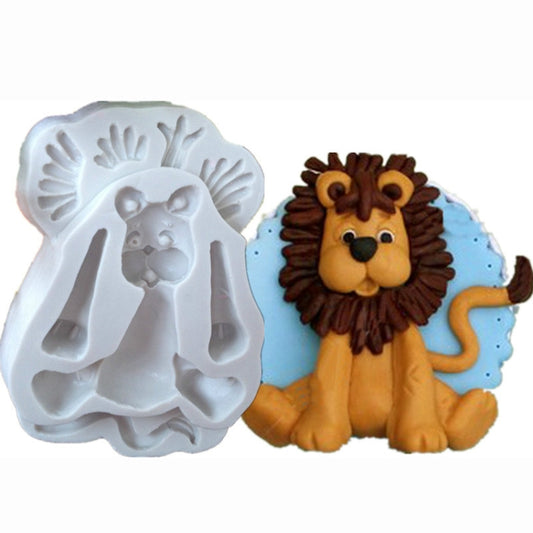2 Stück 3D-Silikonformen in Tierform für Fondantkuchen und Kekse, 3D-Tierform (Löwe), 3D-Tierform (Giraffe)