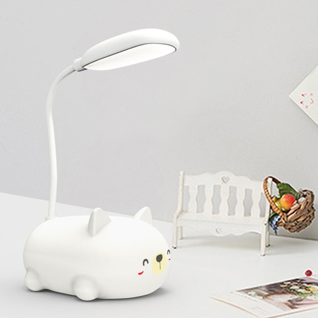 LED-Leselampe mit Augenschutz im Cartoon-Katzen-Design, wiederaufladbar über USB, Blau, Weiß, Grün, Rosa