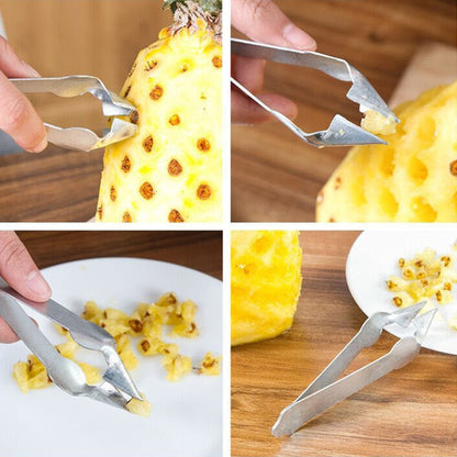 3 Stück Ananas-Clip-Fruchtaugen-Graber aus Edelstahl mit rutschfester Spitze und offener Klinge, 13,5 × 3,5 cm, endloser Stahlnagel