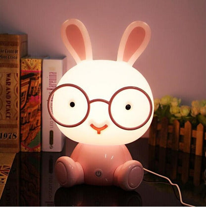 Modische, niedliche LED-Nachttischlampe mit Cartoon-Kaninchen, 3 Dimmmodi, Touch-Steuerung, US-Stecker