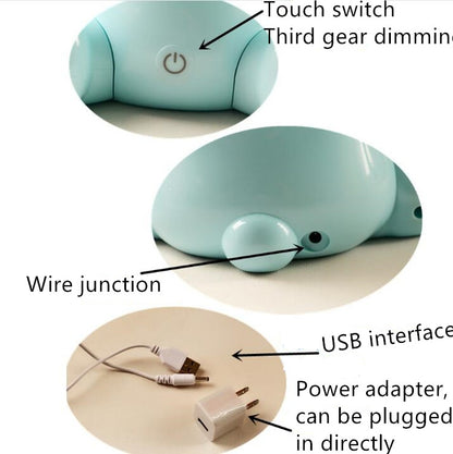 Modische, niedliche LED-Nachttischlampe mit Cartoon-Kaninchen, 3 Dimmmodi, Touch-Steuerung, US-Stecker