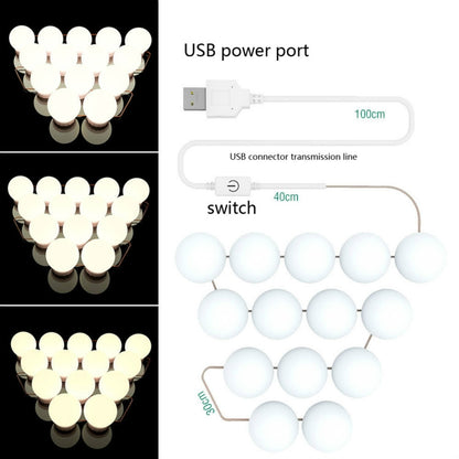 Spiegelfrontlicht Dimmbarer Schminkspiegel USB-Touch-Control-Licht, 2 LEDs, 6 LEDs, 10 LEDs, 14 LEDs