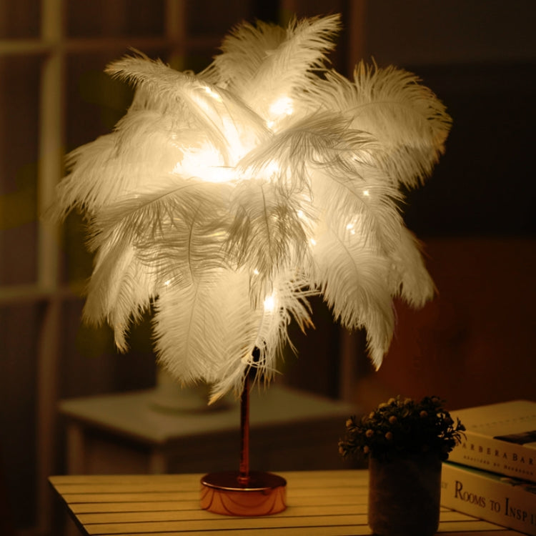Straußenfeder-Tischlampe, Schmiedeeisen-Nachtlicht, LED-Kupferdrahtlampe, Gelb, Grau, Violett, Orange, Königsblau