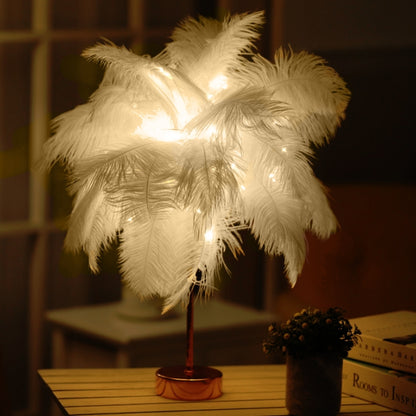 Straußenfeder-Tischlampe, Schmiedeeisen-Nachtlicht, LED-Kupferdrahtlampe, Gelb, Grau, Violett, Orange, Königsblau