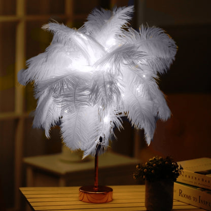Straußenfeder-Tischlampe, Schmiedeeisen-Nachtlicht, LED-Kupferdrahtlampe, Gelb, Grau, Violett, Orange, Königsblau