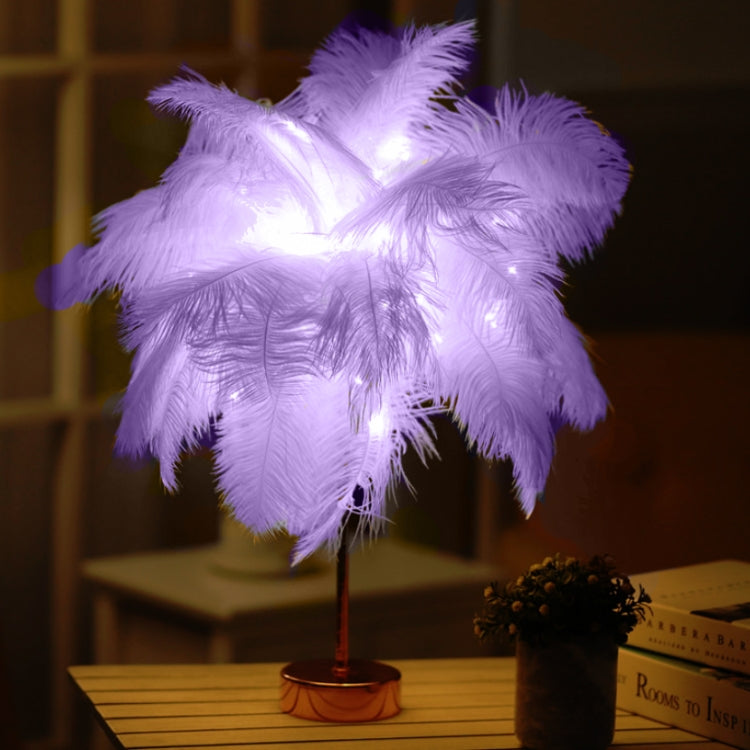 Straußenfeder-Tischlampe, Schmiedeeisen-Nachtlicht, LED-Kupferdrahtlampe, Gelb, Grau, Violett, Orange, Königsblau