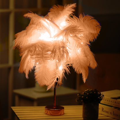 Straußenfeder-Tischlampe, Schmiedeeisen-Nachtlicht, LED-Kupferdrahtlampe, Gelb, Grau, Violett, Orange, Königsblau