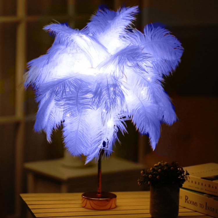 Straußenfeder-Tischlampe, Schmiedeeisen-Nachtlicht, LED-Kupferdrahtlampe, Gelb, Grau, Violett, Orange, Königsblau